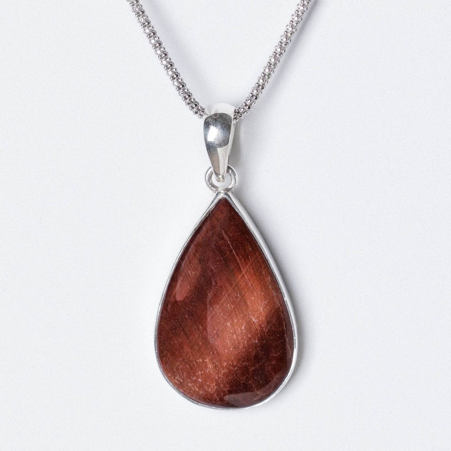 Red Tiger Eye Teardrop Pendant Necklace