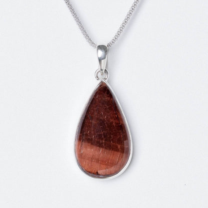 Red Tiger Eye Teardrop Pendant Necklace