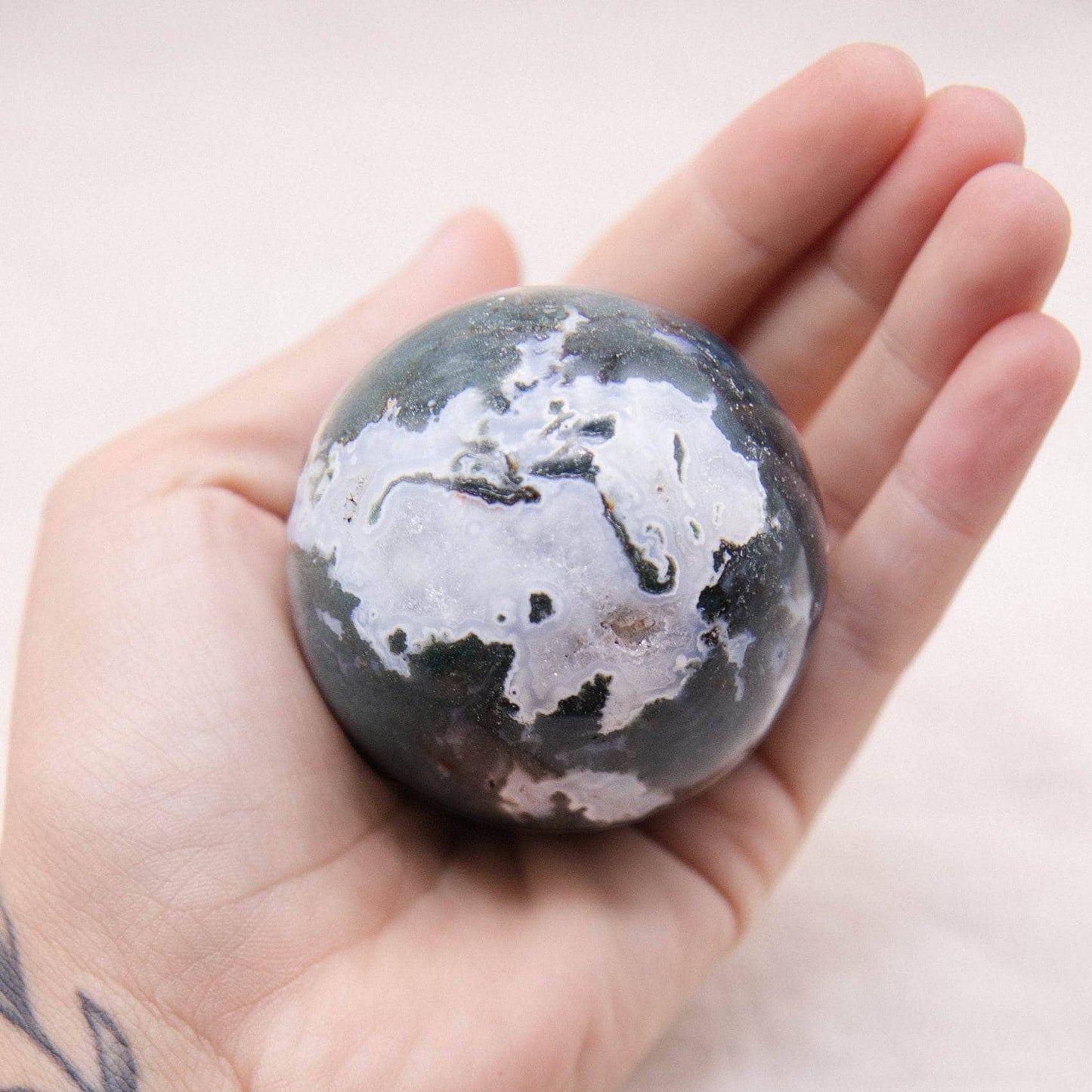 Moss Agate Sphere with Tripod - AAA Premium Quality