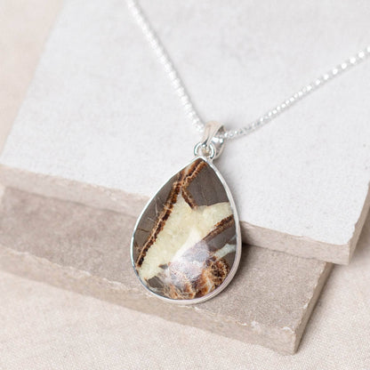Rare Septarian Rhyolite Teardrop Pendant Necklace