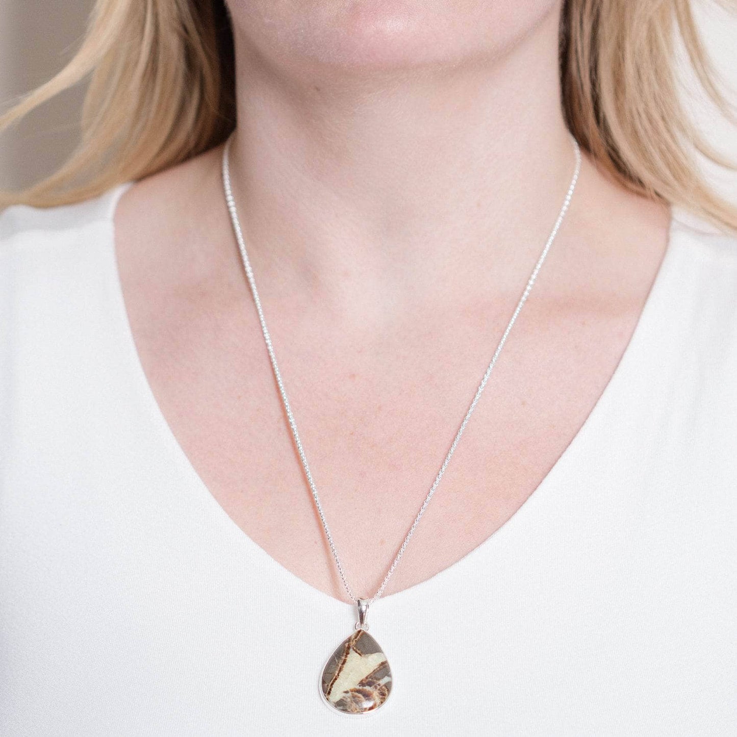 Rare Septarian Rhyolite Teardrop Pendant Necklace