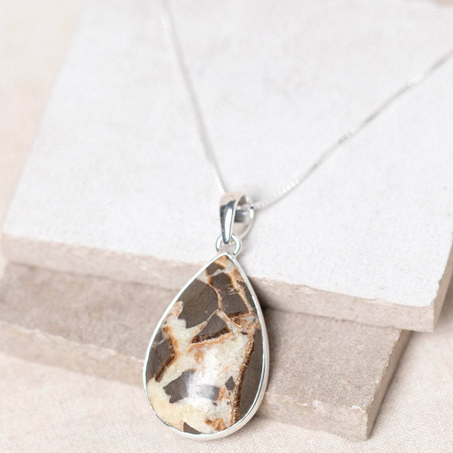 Rare Septarian Rhyolite Teardrop Pendant Necklace