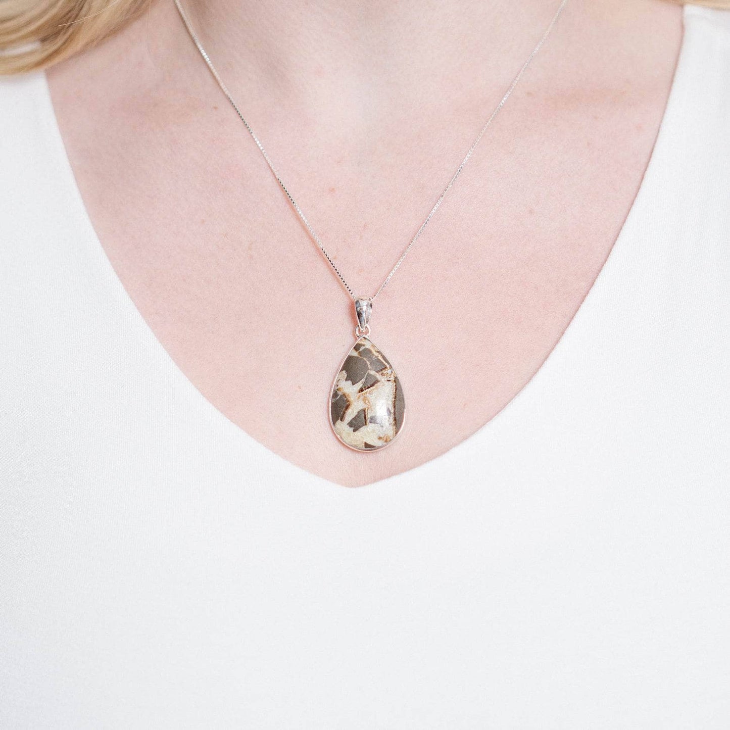 Rare Septarian Rhyolite Teardrop Pendant Necklace