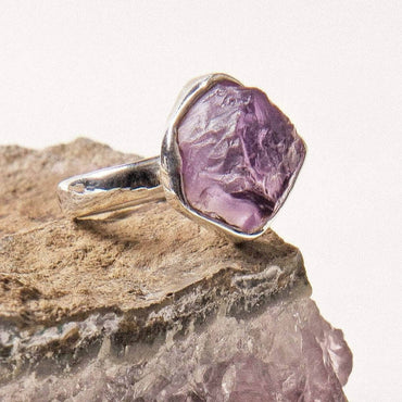 Raw Amethyst Silver Ring - Size 8